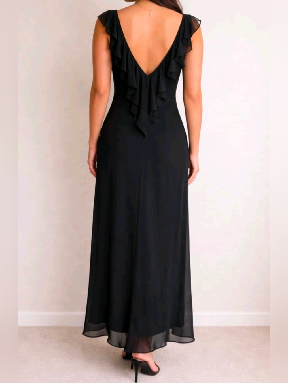 Vintage Black Dress 12P Sleeveless Low Back Evening Formal Minimalist Elegant